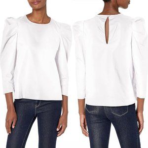 NWT Joie Rene Puff Shoulder 3/4 Sleeve Cotton Poplin Top in White